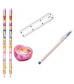 kit Princesas 01 caneta bic fina+01apontador c/deposito+02 lapis preto c/borracha+01regua 15 cm